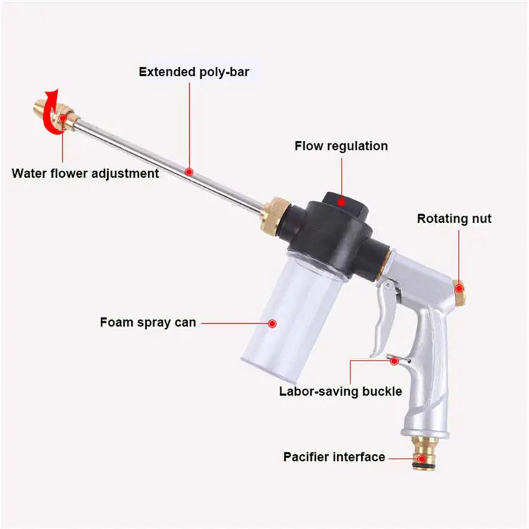 High-Pressure Wash Gun with Foam Nozzle and Hose