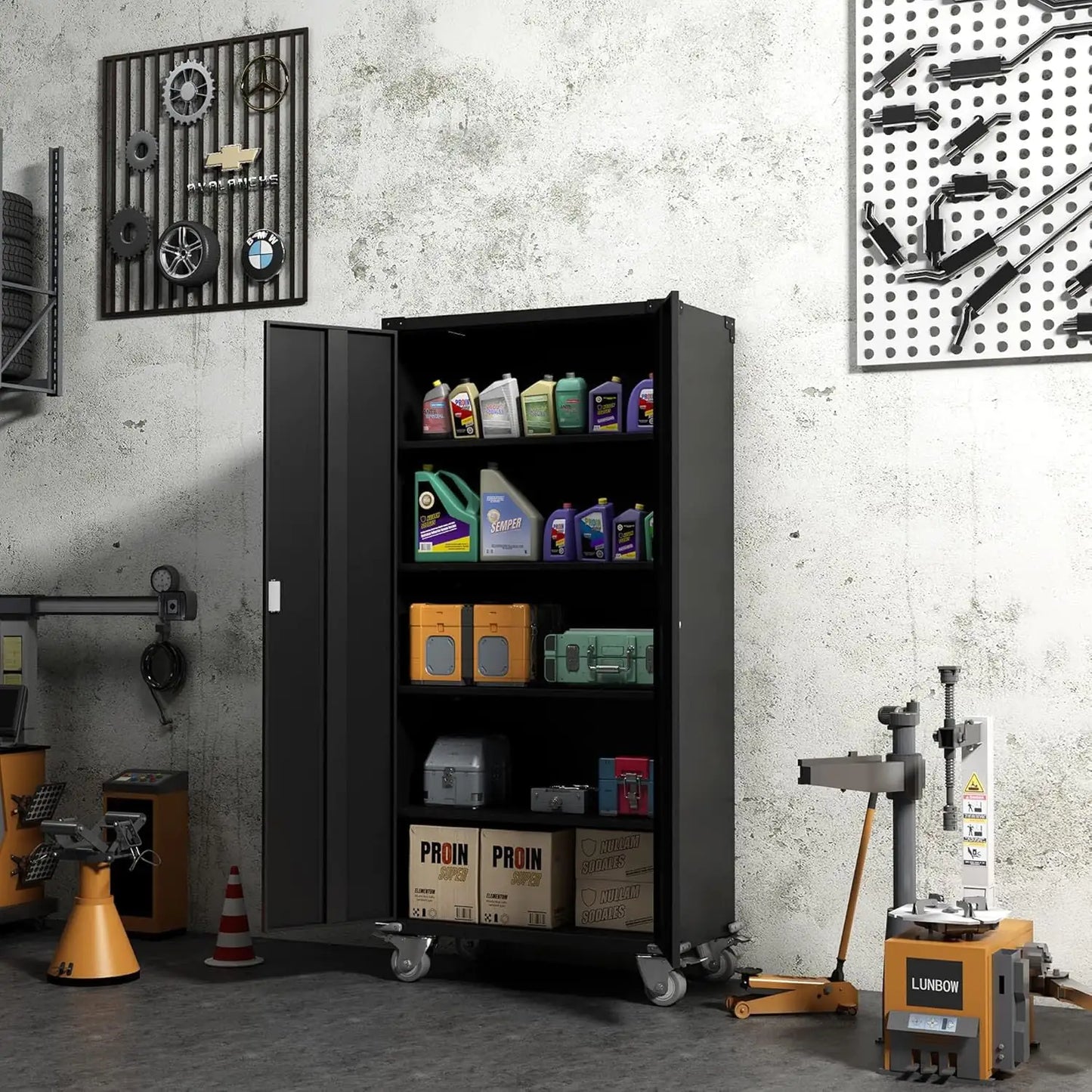 Aobabo Elite Metal Garage Cabinet with Lockable Casters