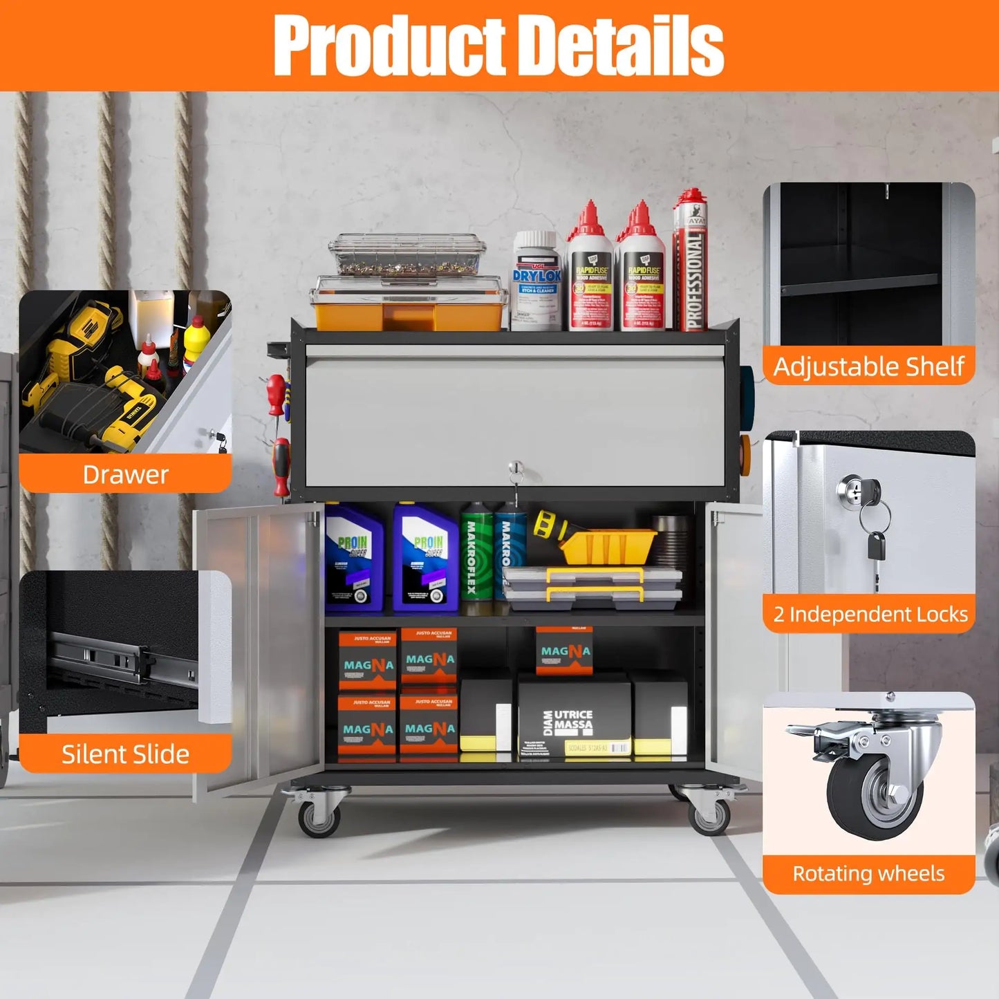 Aobabo Sleek Metal Garage Cabinet