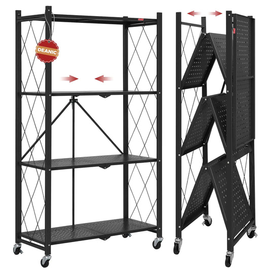 DEANIC 4 Tier Foldable Storage Shelves with Wheels