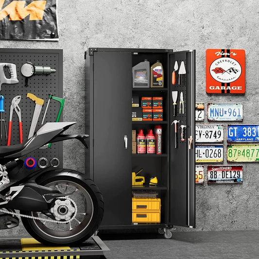 Wheeled Lockable Garage Cabinet with Pegboard