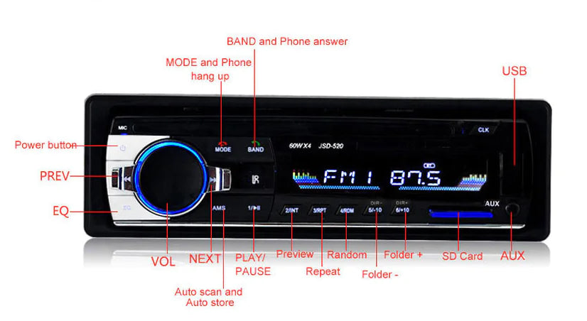 JSD520 Bluetooth Car MP3 Player with USB and Radio